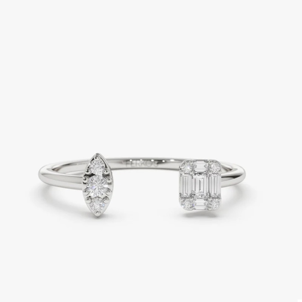 Ferkos Jewelry Diamond Baguette Cuff Ring Sz 7 White Gold
